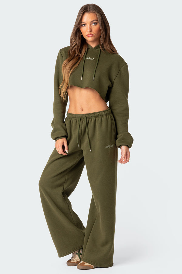 Edikted Brenna Cropped Hoodie Olive