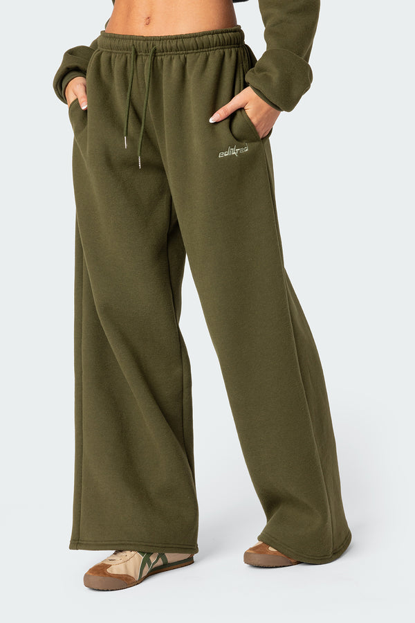 Edikted Brenna Low Rise Wide Sweatpants Olive