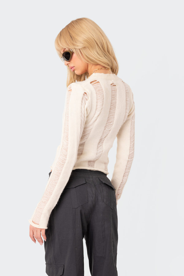 Edikted Brentley Distressed Sweater Cream