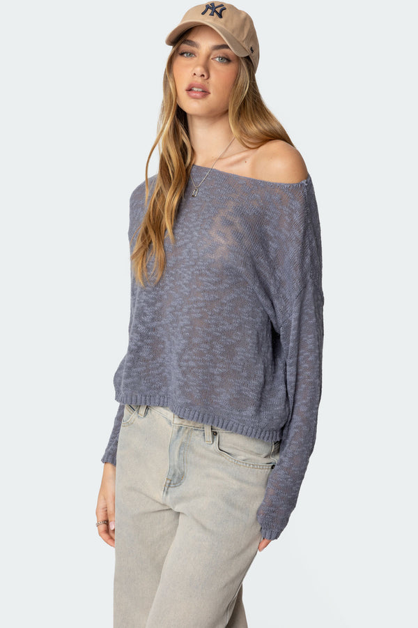 Edikted Bri Oversized Boat Neck Sweater Blue