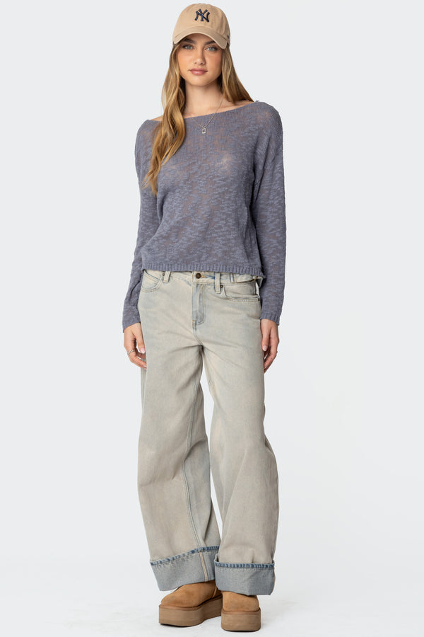 Edikted Bri Oversized Boat Neck Sweater Blue