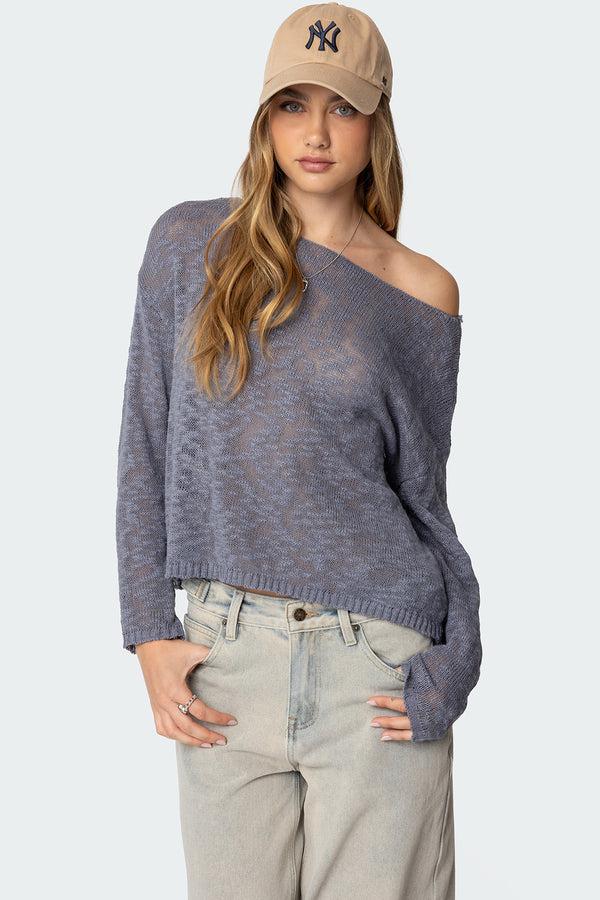 edikted Bri Oversized Boat Neck Sweater blue