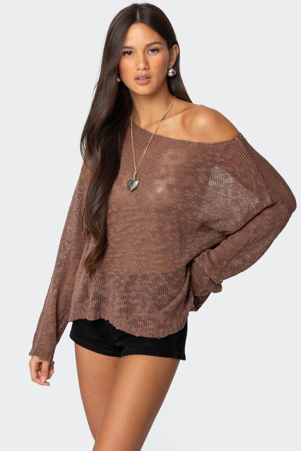 Edikted Bri Oversized Boat Neck Sweater Brown