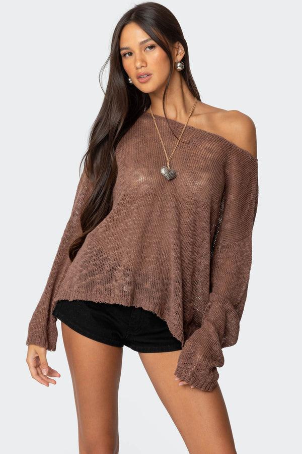 edikted Bri Oversized Boat Neck Sweater brown