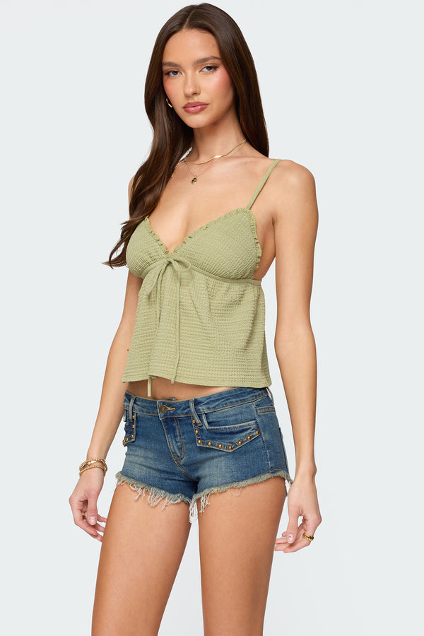 Edikted Brianne Textured Babydoll Tank Top Olive