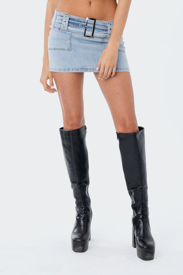 Edikted Bridget Low-Rise Denim Skirt Blue