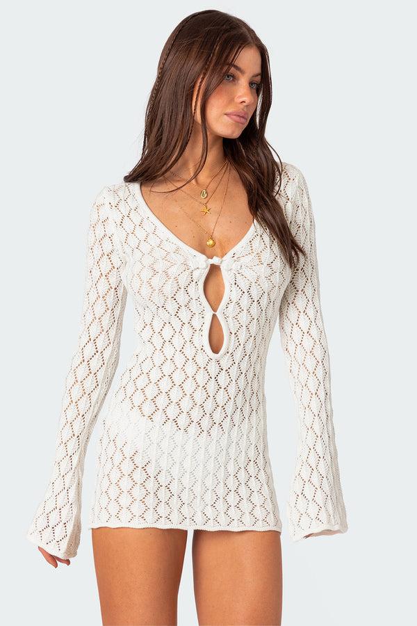 Edikted Brie Cut Out Crochet Mini Dress Cream