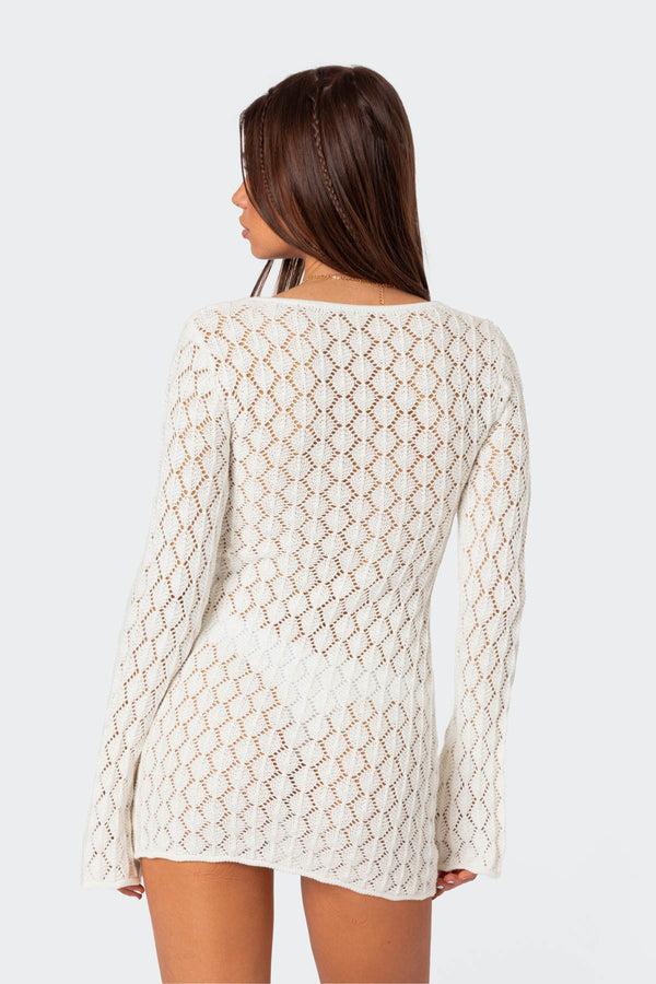 Edikted Brie Cut Out Crochet Mini Dress Cream