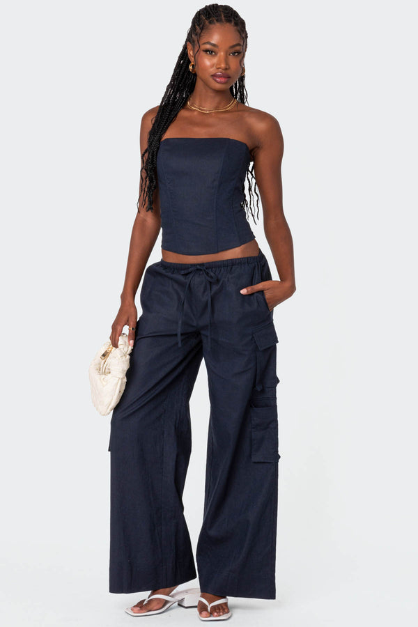 Edikted Bristol Linen Look Corset Navy