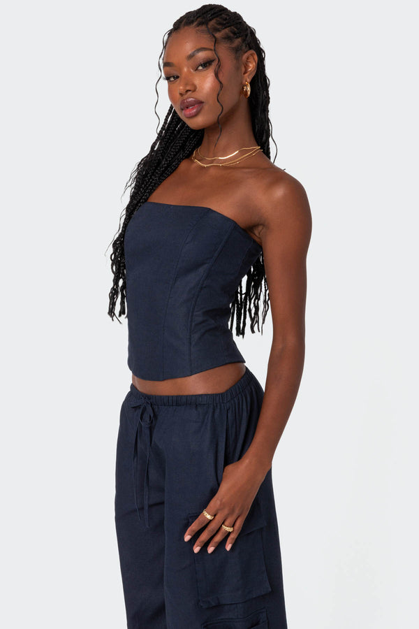 Edikted Bristol Linen Look Corset Navy