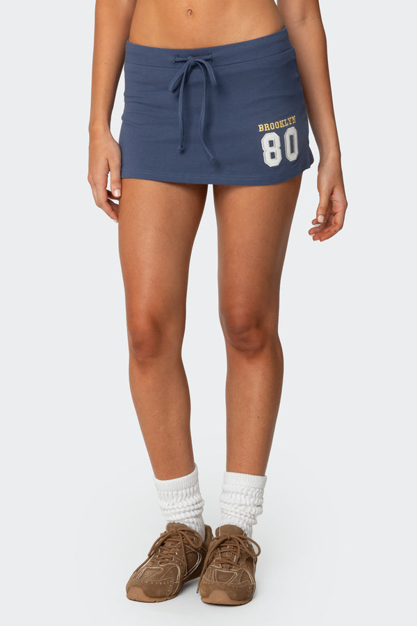 Edikted Brooklyn Embroidered Micro Skort Blue
