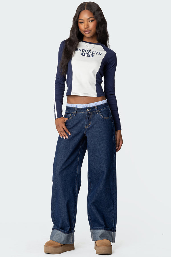 Edikted Brooklyn Raglan Long Sleeve T Shirt Navy