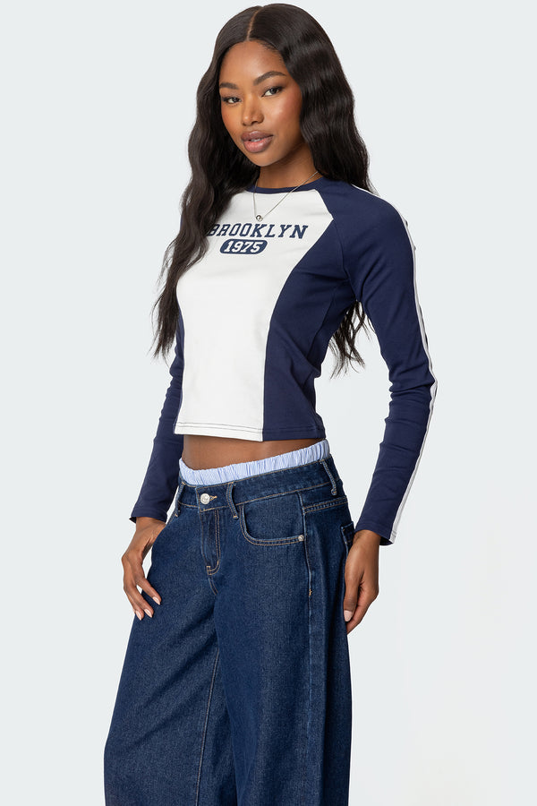 Edikted Brooklyn Raglan Long Sleeve T Shirt Navy