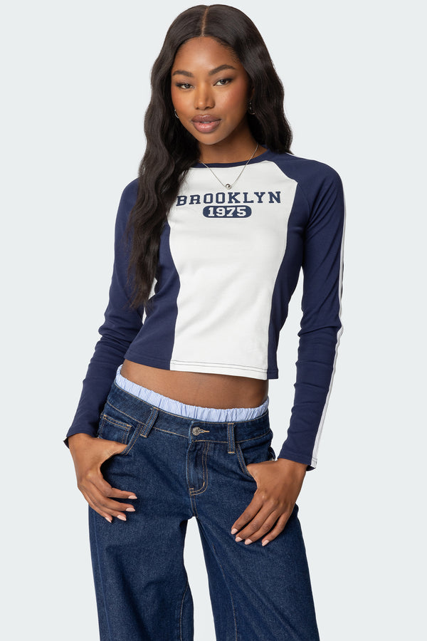 edikted Brooklyn Raglan Long Sleeve T Shirt navy
