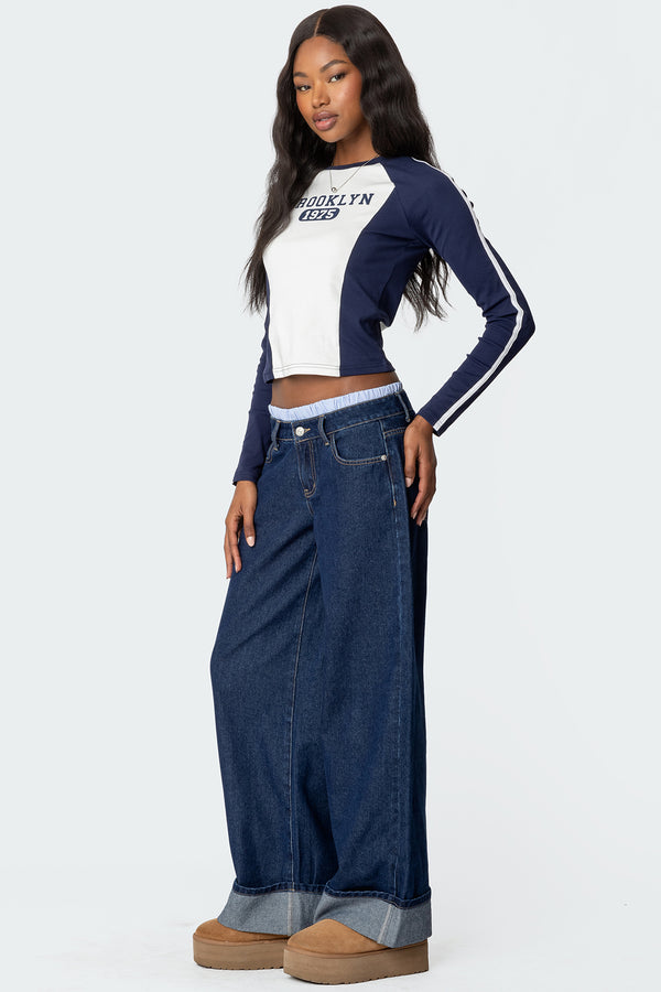 Edikted Brooklyn Raglan Long Sleeve T Shirt Navy