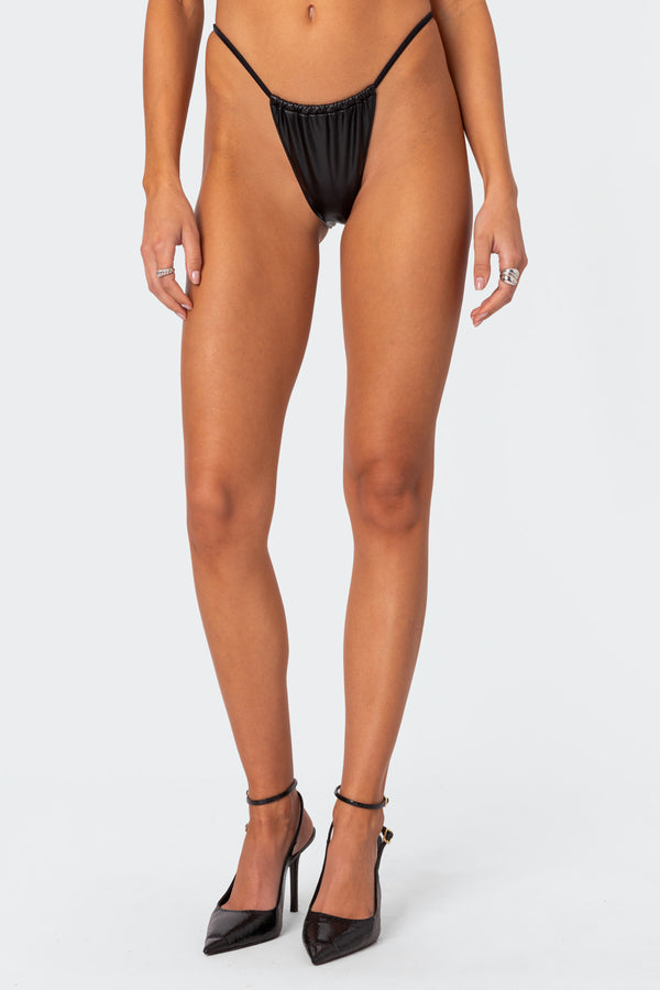 edikted Bruna Faux Leather Bikini Bottom black