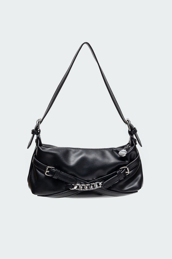 Edikted Buckle & Chain Shoulder Bag Black