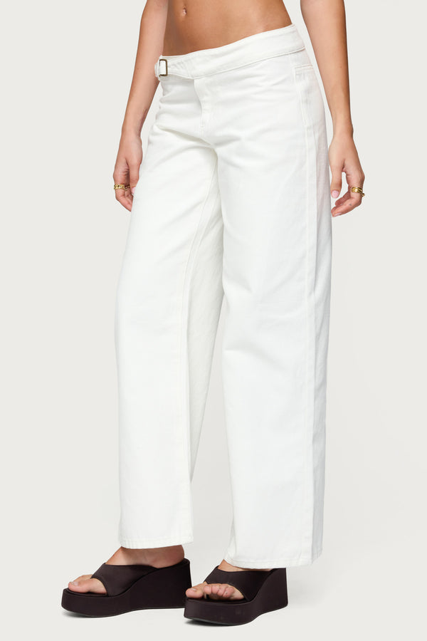 Edikted Buckle Low Rise Straight Leg Pants White