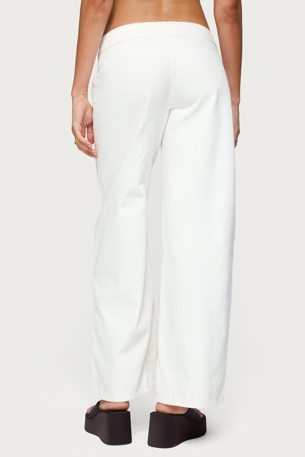 Edikted Buckle Low Rise Straight Leg Pants White