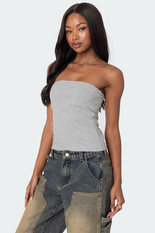 Edikted Built In Bra Tube Top Gray Melange