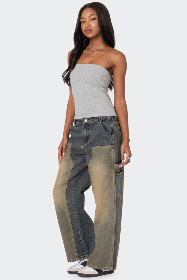 Edikted Built In Bra Tube Top Gray Melange