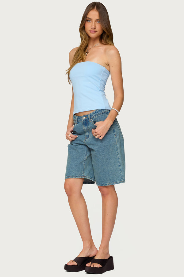 Edikted Built In Bra Tube Top Light Blue