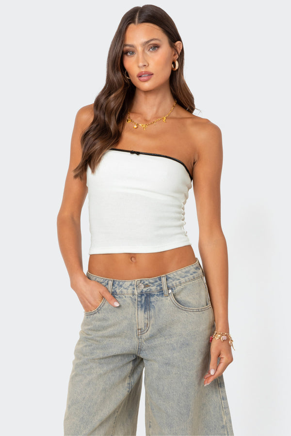 edikted Built In Bra Waffle Tube Top white