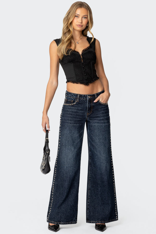 Edikted Button Front Lacey Corset Black