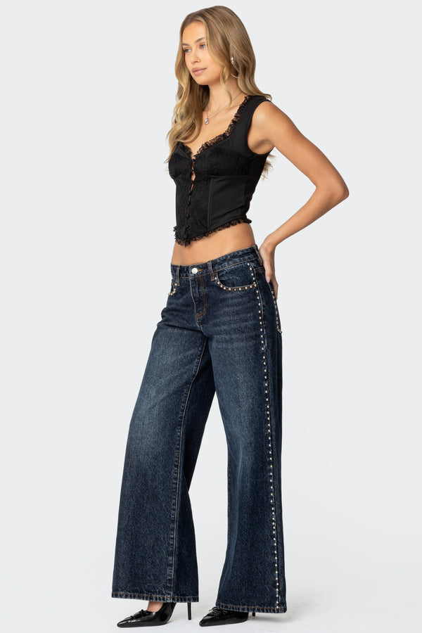 Edikted Button Front Lacey Corset Black