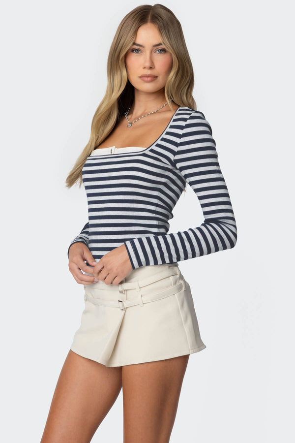 Edikted Buttoned Up Layered Striped Top Mix