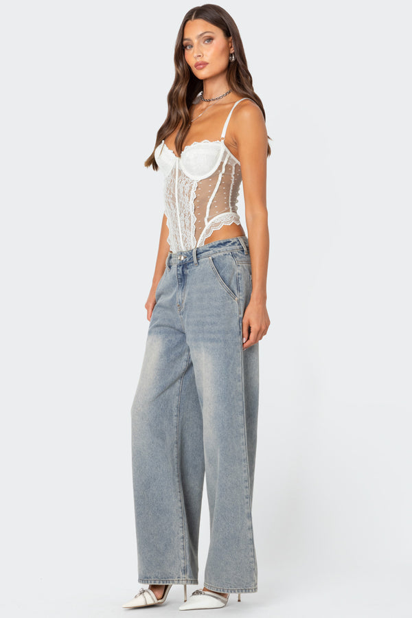 Edikted Cabaret Lacey Sheer Mesh Bodysuit White