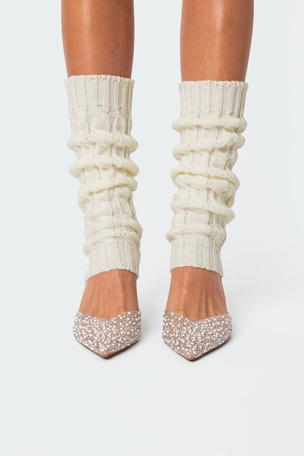 Edikted Cable Knit Leg Warmers Cream