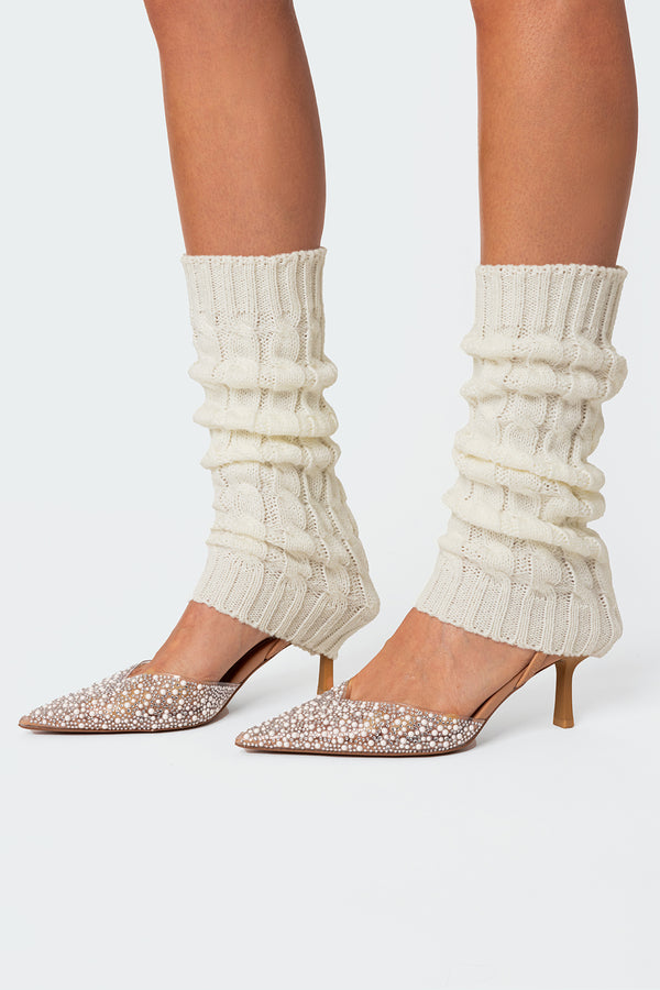 edikted Cable Knit Leg Warmers cream