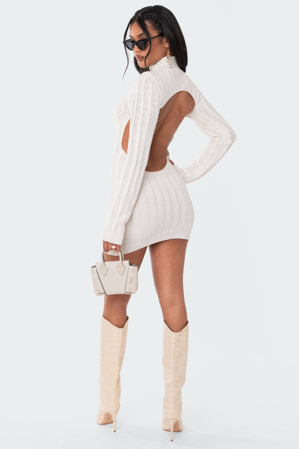 edikted Cable Knit Open Back Dress white