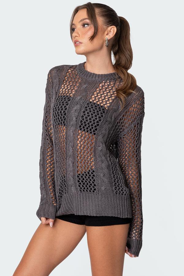 Edikted Cable Open Knit Sweater Dark Gray
