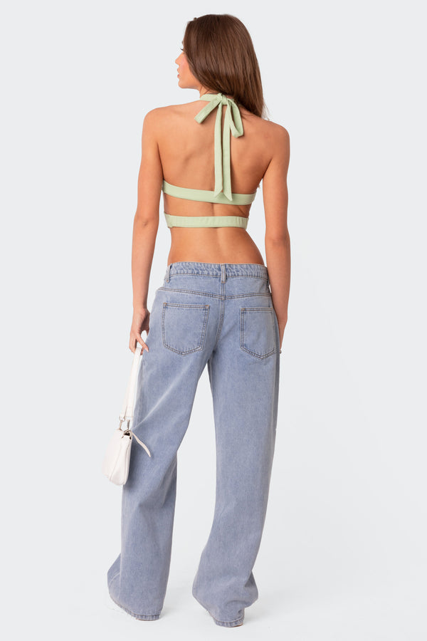Edikted Cady Tie Front Cut Out Top Green