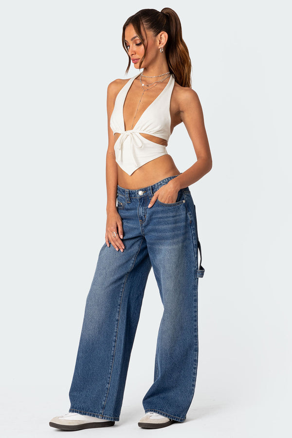 Edikted Cady Tie Front Cut Out Top White
