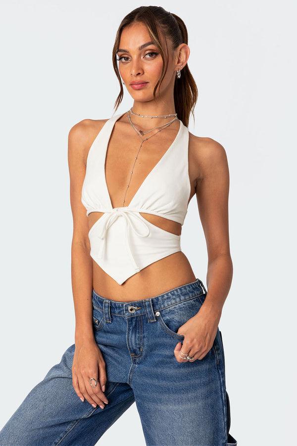 edikted Cady Tie Front Cut Out Top white