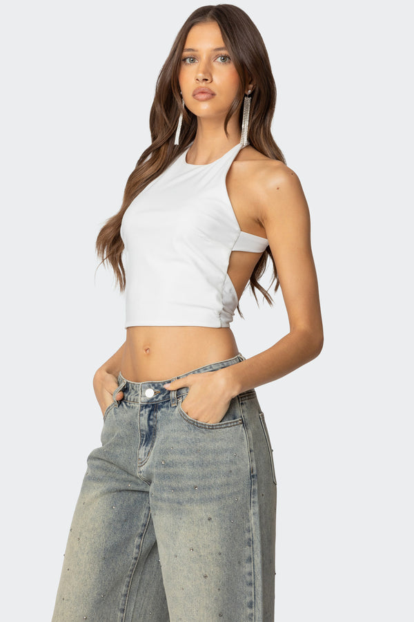 Edikted Caity Backless High Neck Top Off White