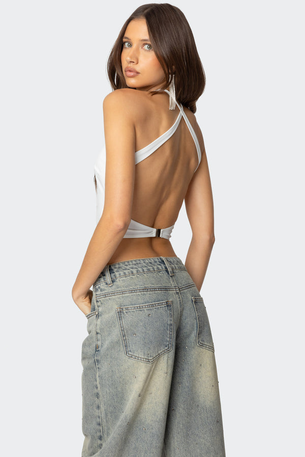 edikted Caity Backless High Neck Top off white