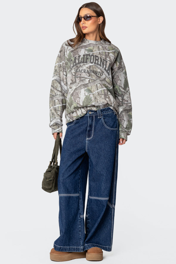 Edikted Cali Baby Camo Sweatshirt Olive