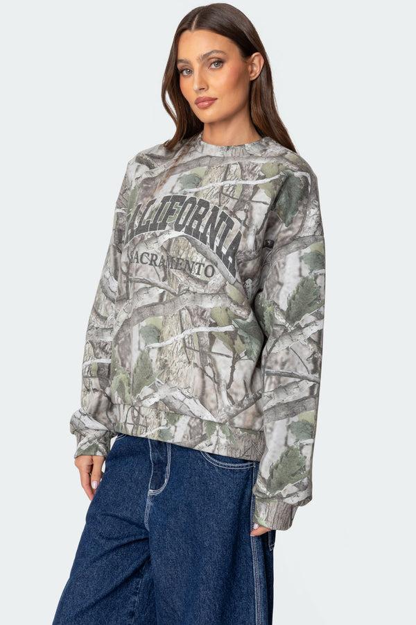 Edikted Cali Baby Camo Sweatshirt Olive