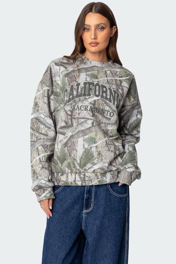 edikted Cali Baby Camo Sweatshirt olive