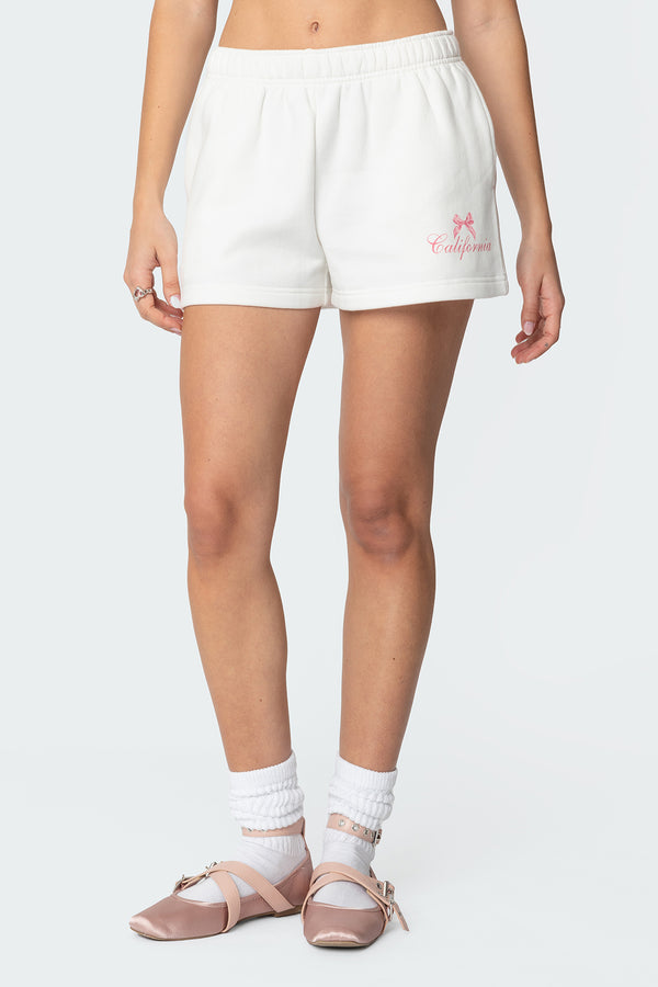 Edikted Cali Bow Sweat Shorts White