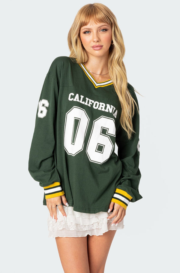 edikted Cali Oversized Baseball T-Shirt green