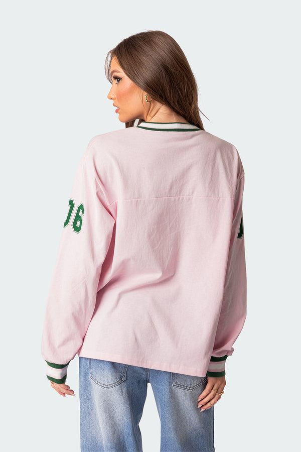 Edikted Cali Oversized Baseball T Shirt Light Pink