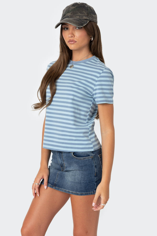 Edikted Callahan Striped T Shirt Blue