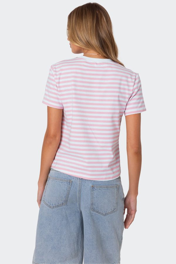 Edikted Callahan Striped T Shirt Light Pink