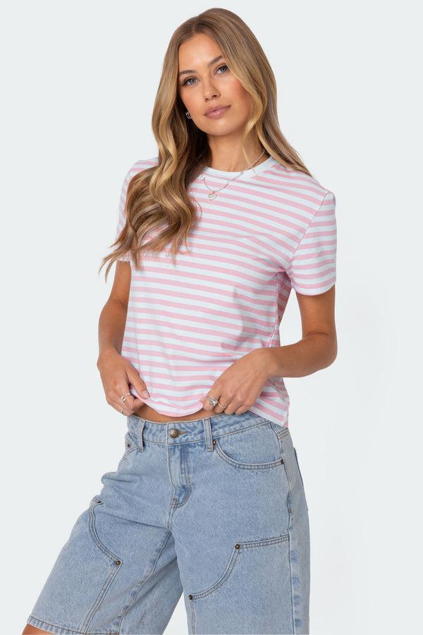 Edikted Callahan Striped T Shirt Light Pink