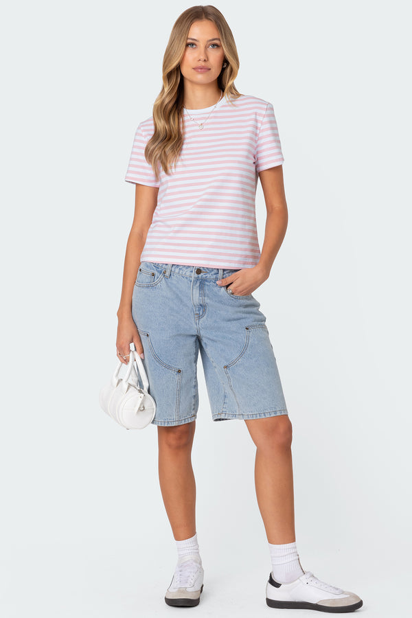 Edikted Callahan Striped T Shirt Light Pink